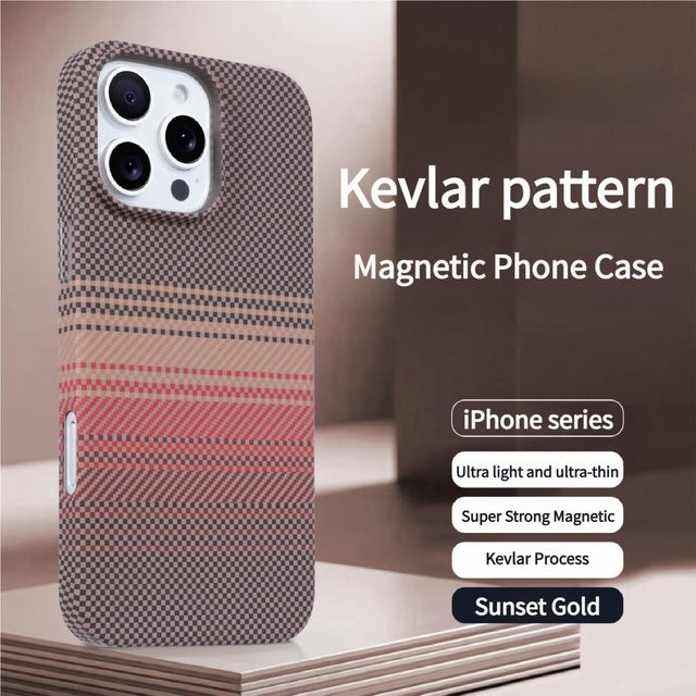 MagSafe Magnetische Hülle aus Kohlefaser und Kevlar für Apple iPhone 12 bis iPhone 17 Pro Max Plus in Sunset Grid Multicolor - Bild 1