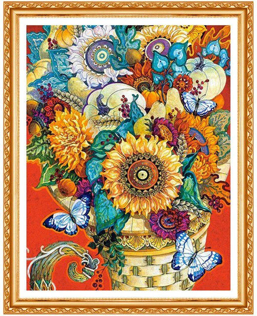 FIYO Diamond Painting Set Blumen Motiv in Blau und Multicolour, DIY Kreuzstich Stickerei mit floralem Design, B/H: 20 x 30 cm - Bild 1