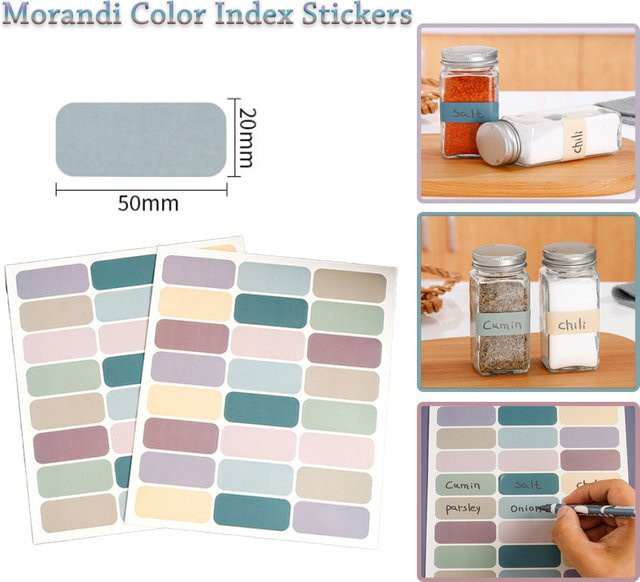 Selbstklebende Gewürz-Etiketten im Morandi Color Index Design zur Kategorisierung von Küchenbehältern und Gewürzdosen, Mehrfarbig - Bild 1