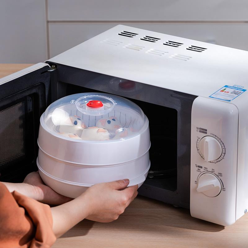Bestbags Mikrowellen-Dampfgarer aus PP mit Deckel, mehrschichtiger Dampfbehälter für Brötchen, Knödel und Reis, Farbe: Weiß - Bild 3