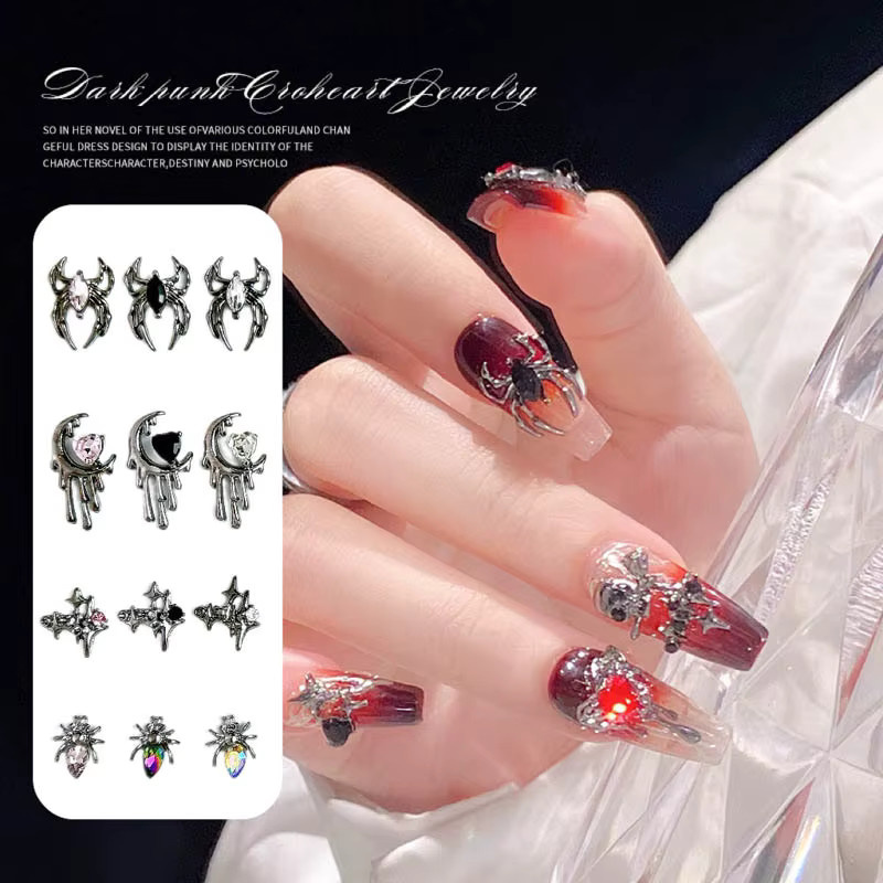 10 Stück Nagel Charms Kreuz Herz mit Glas Strass, Glänzend - Bild 5