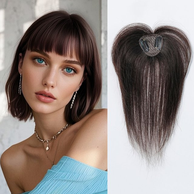 HAIRCUBE Echthaar-Topper mit Pony, dunkelbraun, Damen - Bild 1