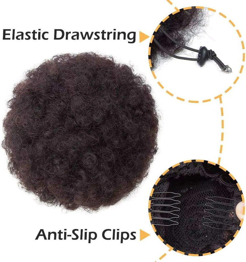 Boymia Afro Puff Pferdeschwanz, Naturschwarz, 6 Zoll, 100% Echthaar, Lockiges Haar - Bild 2