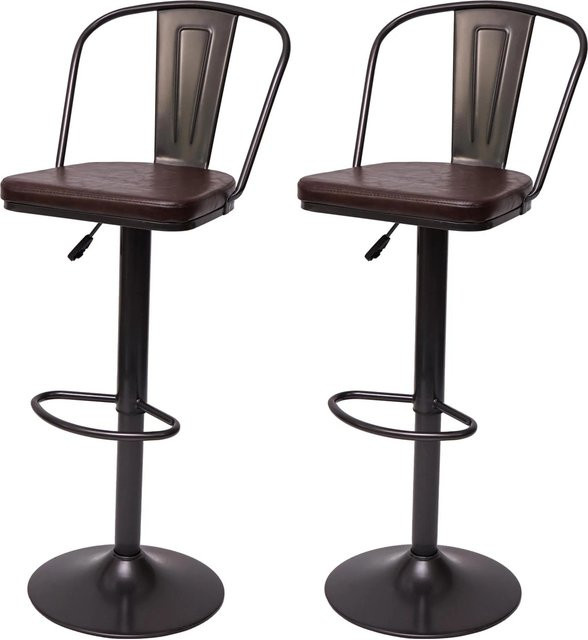 PROREGAL 2er-Set Barhocker im Industrial-Design mit Lehne, höhenverstellbar und drehbar, braunes Kunstleder und Metall, Sitzhöhe: 63-83 cm - Bild 1