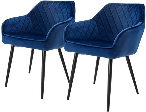 ML-Design 2er Set Esszimmerstühle mit Armlehnen und Rückenlehne aus Samt in Dunkelblau - Bild 1