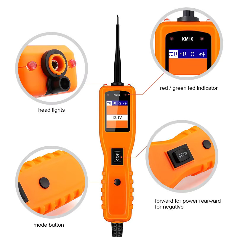 KZYEE KM10 Stromprüfer Auto-Schaltkreistester 12V/24V Kfz-Elektrodiagnosegerät mit 40M Kabel in Orange - Bild 3