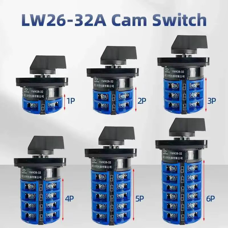 CHYAM LW26-32A Umschaltnocken-Drehschalter mit 1–8 Polen und zwei/drei Positionen, Silberkontakt, Dual Power Control, Silber - Bild 2