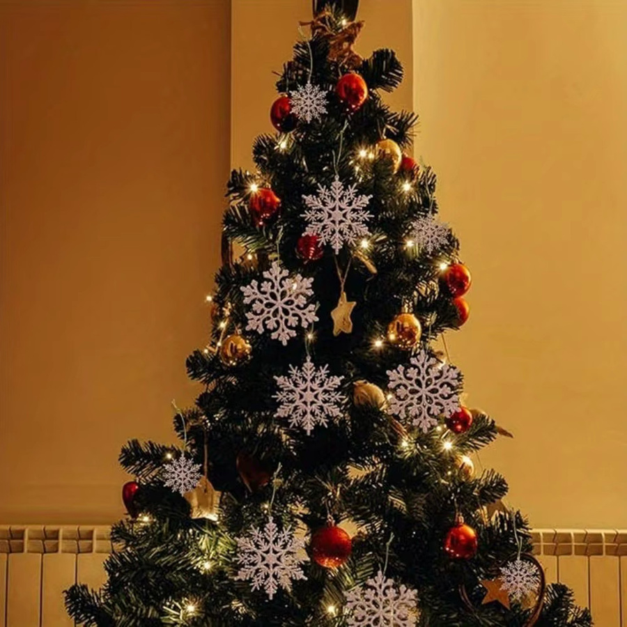 DUTRIEUX 36er Set Glitzer Schneeflocken Ornamente in Gold und Multicolour als Weihnachtsbaum Anhänger aus Kunststoff - Bild 4