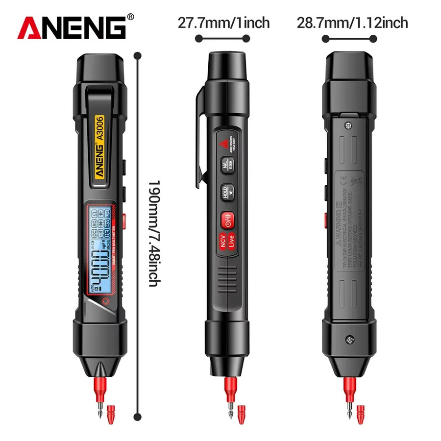 ANENG A3006 Mini-Stift-Multimeter Digital in Schwarz mit 4000 Zählern für AC/DC-Spannung, Ohm, Dioden, Kapazität und Hz - Bild 4