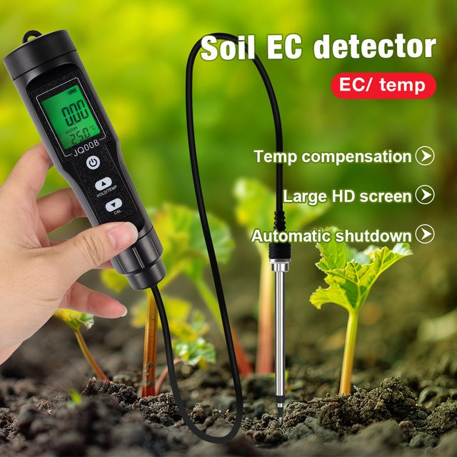JUANJUAN JQ008 Digitaler Boden-Leitfähigkeits- und Nährstoffanalysator zur Messung von EC-Wert und Temperatur in Schwarz für Gartenbau und Landwirtschaft - Bild 1