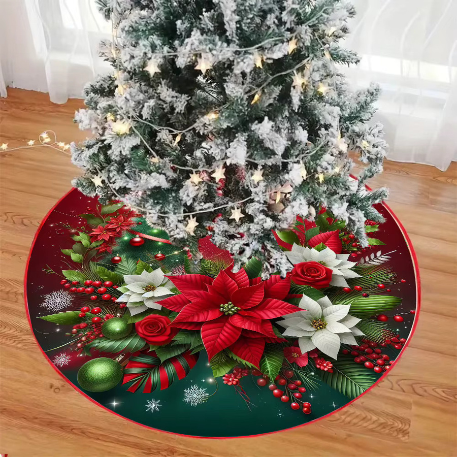 VIKAMA Weihnachtsbaumrock mit floralem Design und Blumenring aus Textil - Bild 5