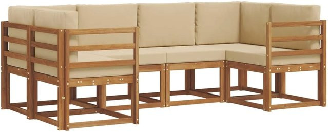 vidaXL Outdoor-Sofagarnitur 6-teilig aus Akazienholz in Natur und Beige mit Kissen und L-Form - Bild 1