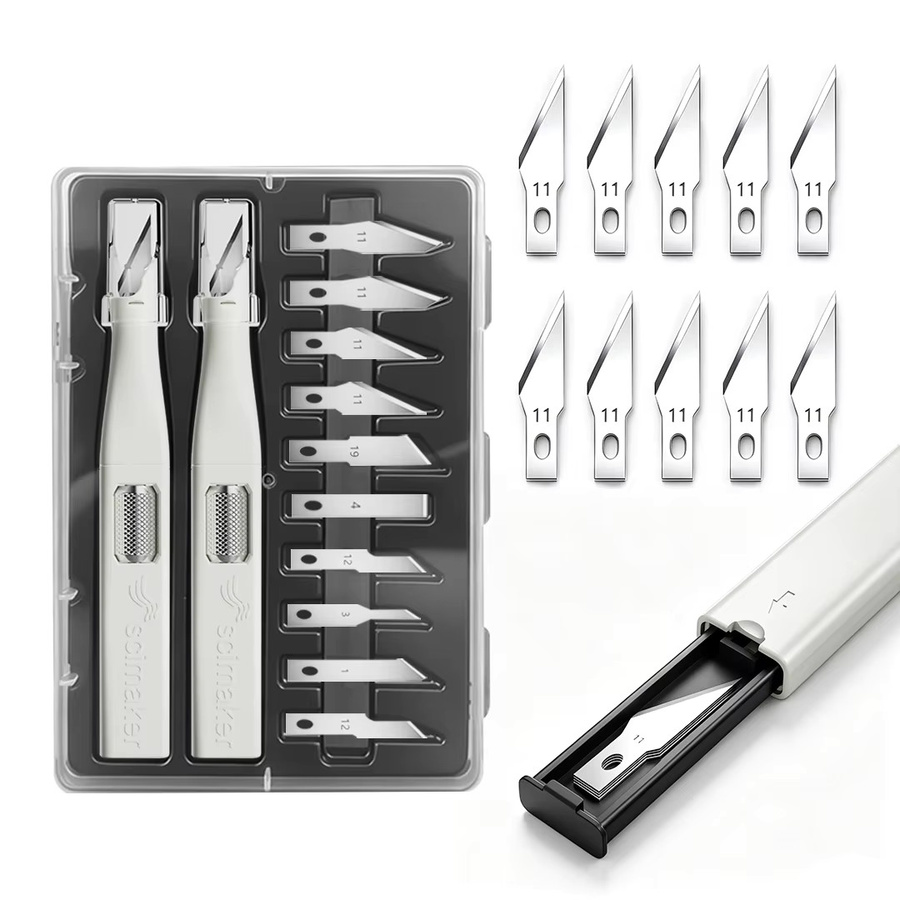 Scimaker Präzisions-Bastelmesser-Set mit 20 Kohlenstoffstahlklingen für Modellbau, Gravuren und DIY-Handwerk - Bild 2