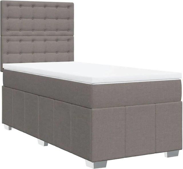 vidaXL Boxspringbett mit Matratze in Taupe, Weiß und Grau aus Stoff mit Taschenfederkern, B/T/H: 90 x 200 x 140,5 cm - Bild 1