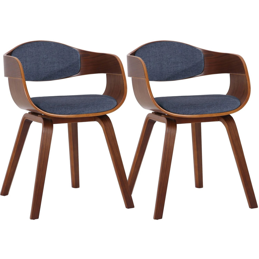 2er Set DELUKE LONDON Konferenzstühle aus Stoff und Holz in Blau und Walnuss, H: 73 cm, B: 49 cm, T: 46 cm - Bild 2