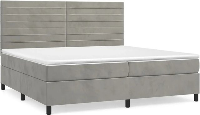 vidaXL Boxspringbett mit Matratze in Hellgrau aus Samt, Hybridbett mit Taschenfederkern, B/T/H: 200 x 200 x 128 cm - Bild 1