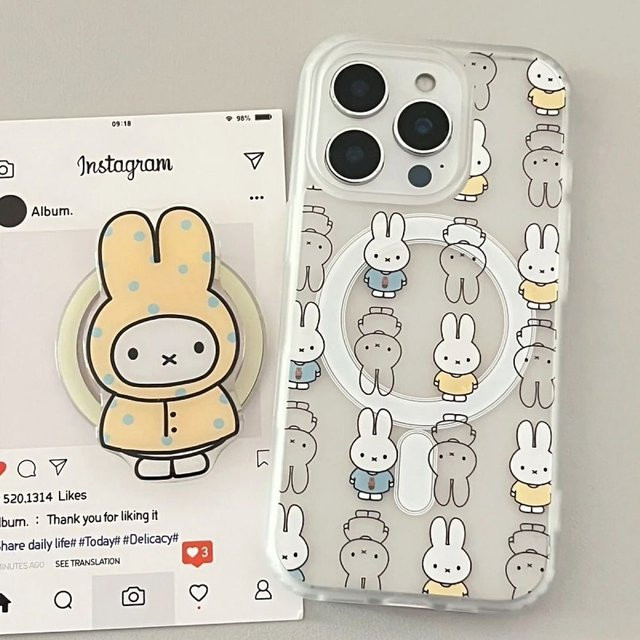 Miffy Magnetische Standhülle mit Cartoon Design für iPhone 16 15 Pro Max 14 13 Stoßfeste Frosted Hülle - Bild 1