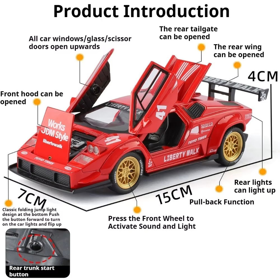 RMZ city Revuelto Mansory Countach LBWK Modell Spielzeugauto, 1:32, Metall, Gummi, Rot - Bild 2