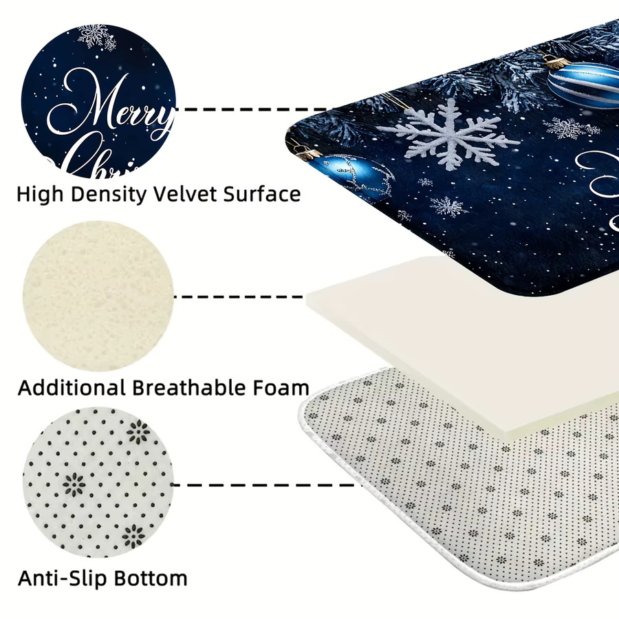 VIKAMA 2-teiliges Teppich-Set Schneeflocken Design in Blau, rutschfest und schmutzabweisend für Wohnzimmer, Flur oder Badezimmer - Bild 3