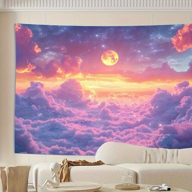 VIKAMA Dream Sternenhimmel Wandteppich mit Galaxie-Motiv und Farbverlauf in Rosa, Lila, Orange und Gelb, B: 75 cm, H: 58 cm - Bild 1