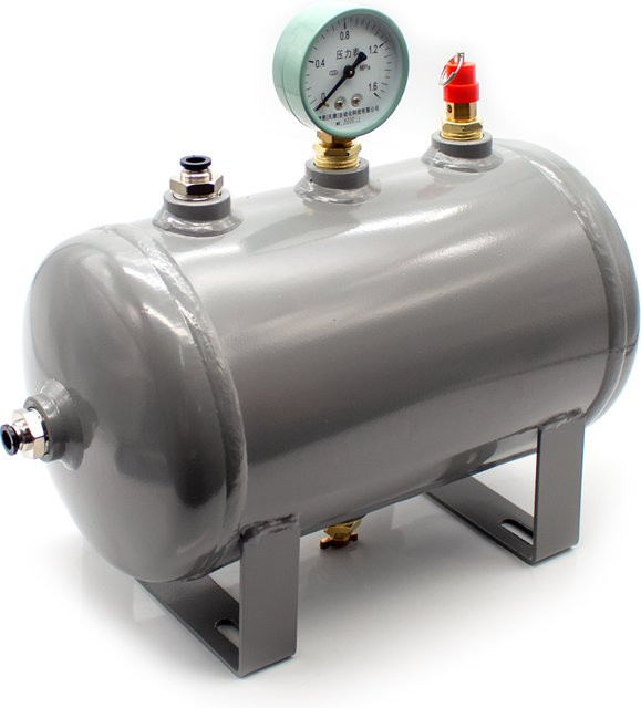 Horizontaler Luftspeichertank aus Carbonstahl für Luftkompressoren und Luftpumpen mit Manometer, Grau, Volumen: 5 l, B/T/H: 30,0 x 19,0 x 19,0 cm - Bild 1