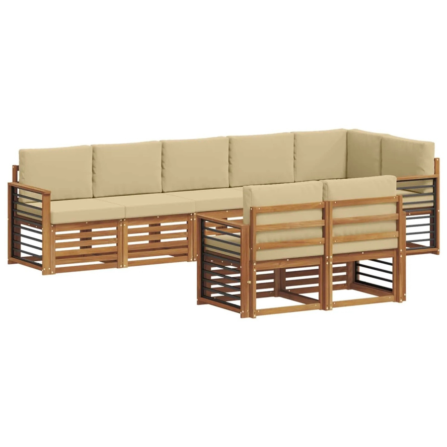 vidaXL Sofagarnitur 8-teilig aus Massivholz Akazie in Natur und Beige mit L-Form und Polsterkissen - Bild 2