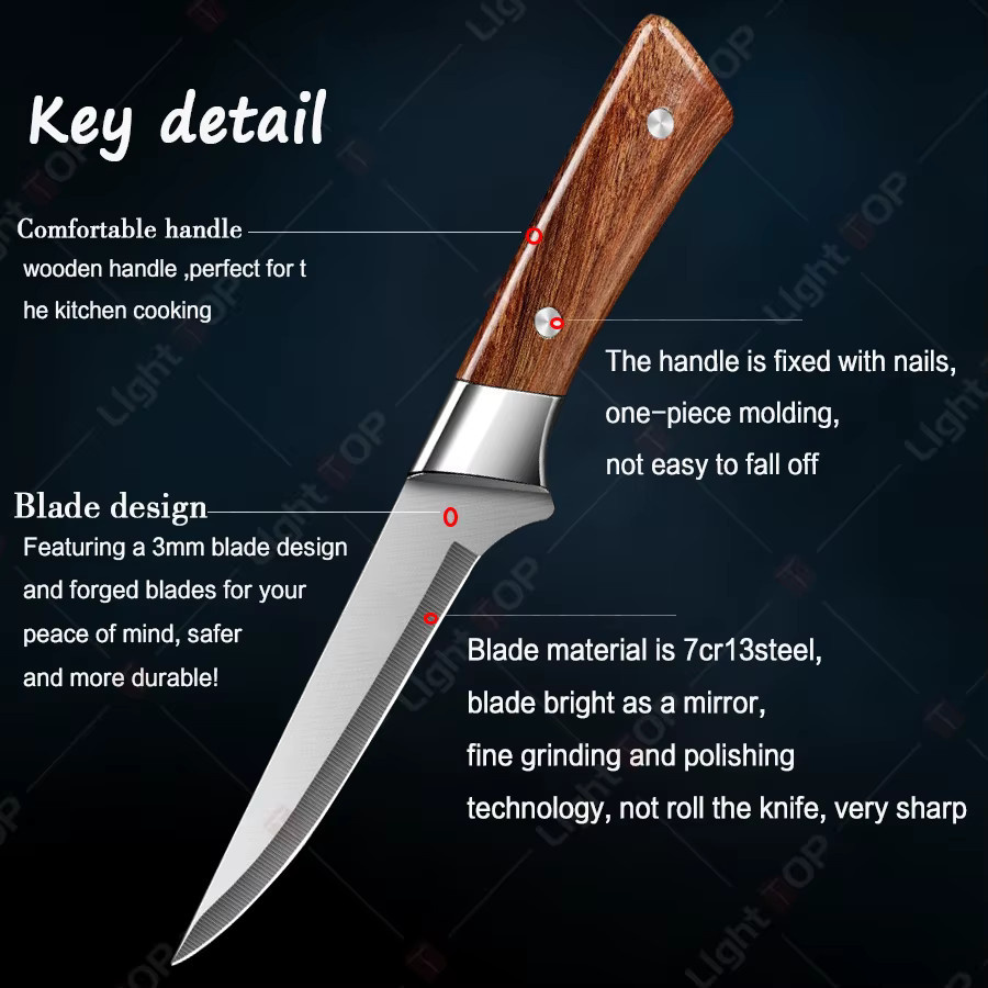 WXCOO Professionelles 3-teiliges Küchenmesser-Set aus Edelstahl in Braun mit Kochmesser, Gemüseschneidemesser und Ausbeinmesser - Bild 4