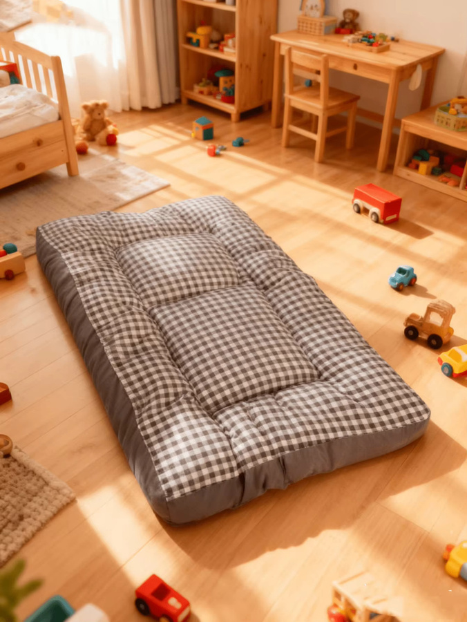 Waschbare Baby Matratze aus reiner Baumwolle in Grau, B/T: 60 x 120 cm - Bild 3
