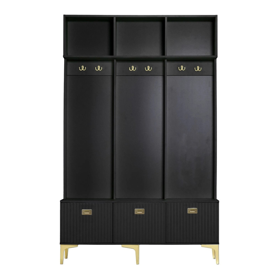 okwish Garderobenset mit Bank in Schwarz mit goldenen Haken, B/T/H: 120 x 40 x 191 cm - Bild 2