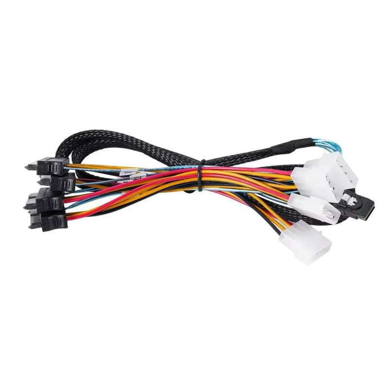 BSN Mini-SAS-Kabel SFF-8087 auf 4x SFF-8482 Power-Festplatten-Datenkabel, Schwarz - Bild 4