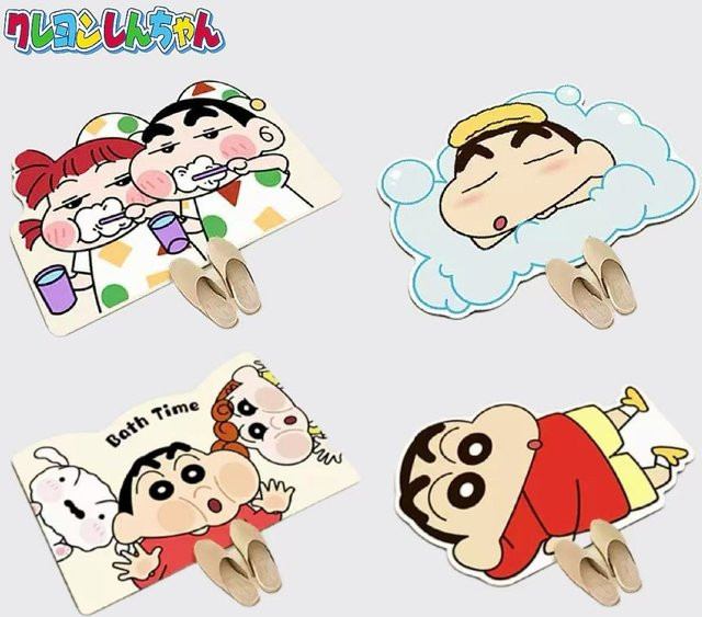 Bandai Crayon Shinchan Badematte aus Diatomeenerde mit unregelmäßigem Aufdruck, blau und mehrfarbig, saugfähig und rutschfest - Bild 1