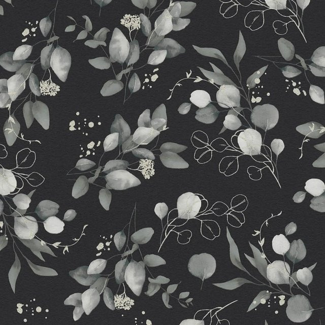 PROFHOME Landhaus Tapete Floral in Schwarz Grau Silber, Vlies-Tapete mit botanischem Muster, Breite: 0,53 m, Länge: 10,05 m - Bild 1
