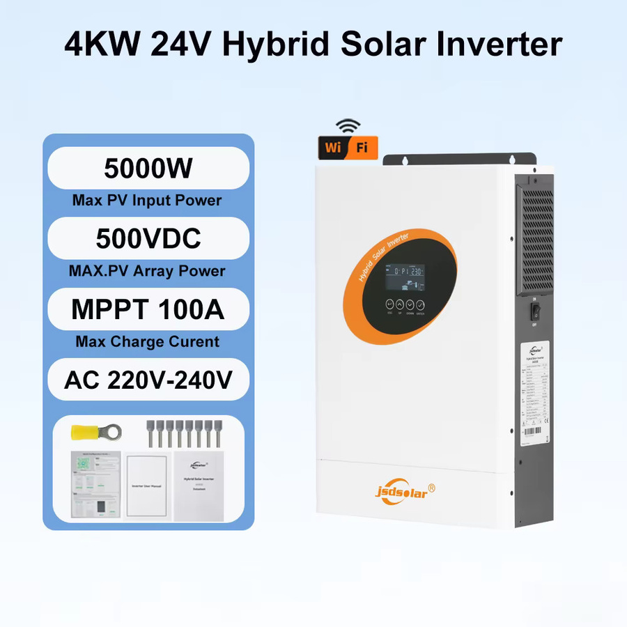 Jsdsolar Hybrid-Solarwechselrichter 4KW 24V mit 100A MPPT Solarladegerät, Reiner Sinuswellen-PV-Wechselrichter 230V 5000W On/Off-Grid, Weiß - Bild 8