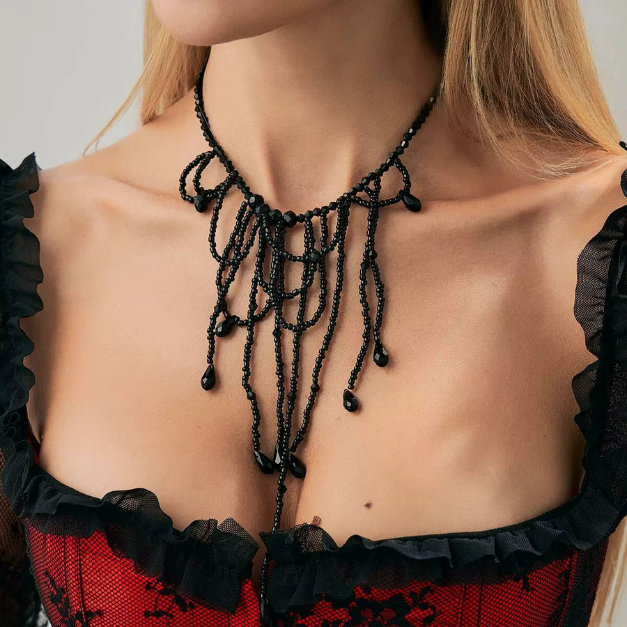 Lacteo Halskette, Schwarz, Rot, Kristall, Perle, Damen, Vintage - Bild 2