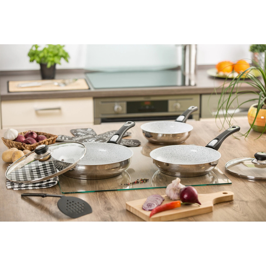 Genius Cerafit Pfannen-Set Mont-Blanc, 7-teilig, Silver/White mit Antihaftbeschichtung und Deckeln - Bild 3