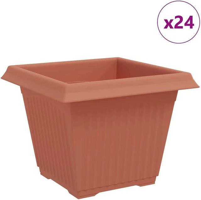 vidaXL 24er Set quadratische Blumentöpfe aus Kunststoff in Ziegelrot, B/T/H: 28,5 x 28,5 x 22 cm - Bild 1