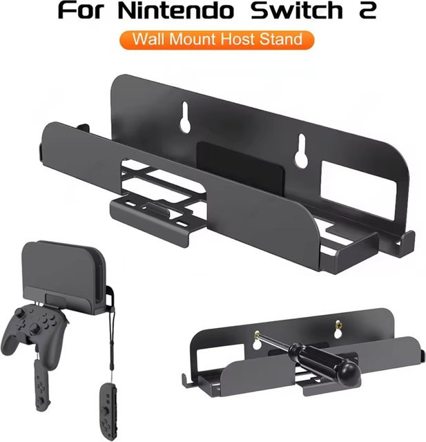 TECTINTER Wandhalterung für Nintendo Switch 2 und Switch OLED inklusive Controller-Haken und Lagerregal in Schwarz - Bild 1