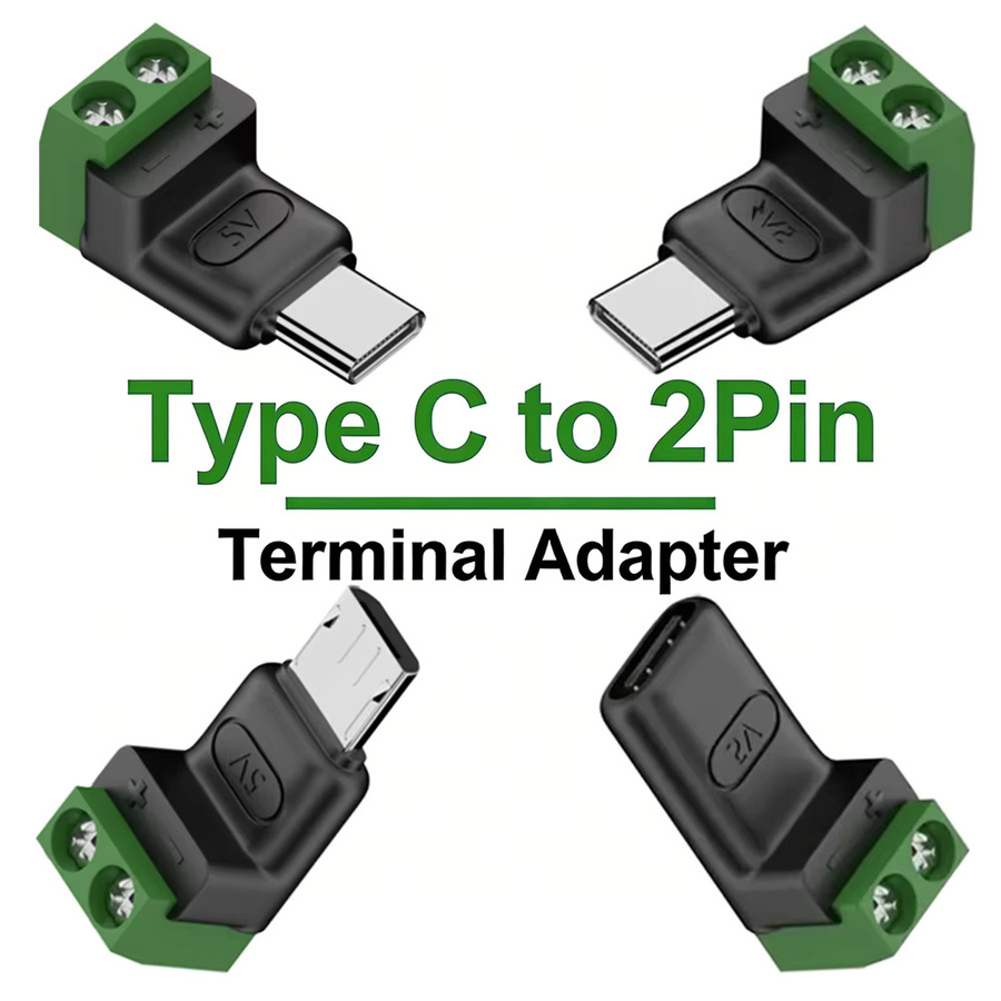 BAPPSUS Lötfreier Anschlussadapter USB C und Micro-Stecker auf 2-Pin Typ-C Buchse mit 2-Pin Crimp-Klemmenblock, Schwarz - Bild 4