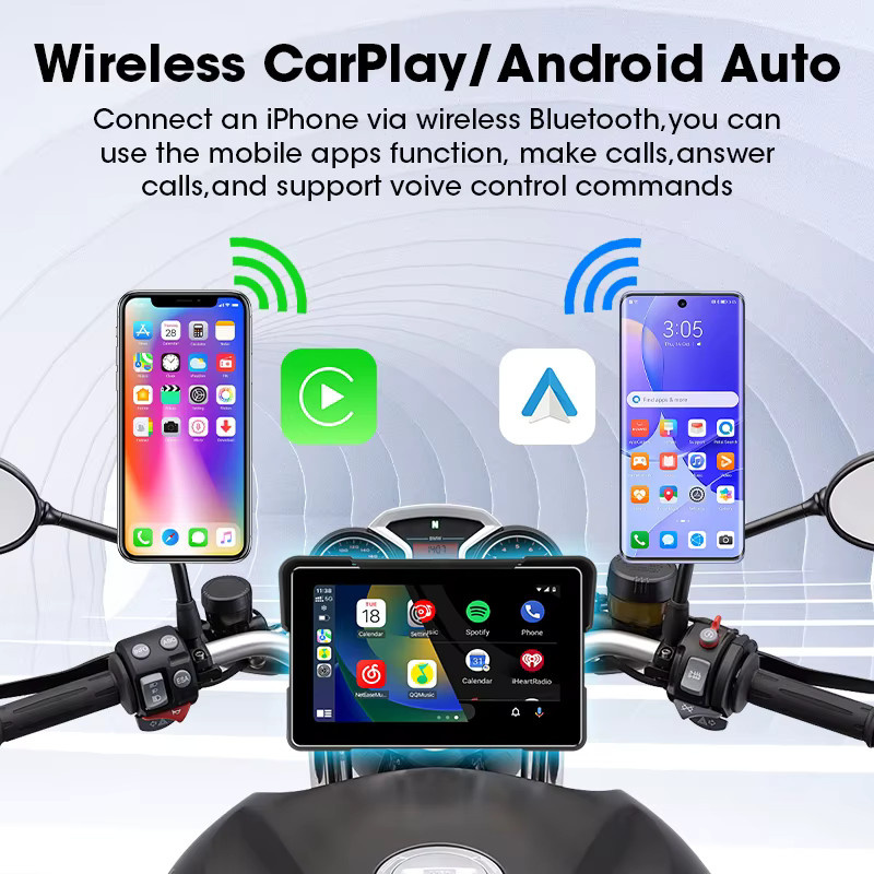 Srnubi 7-Zoll Motorrad DVR mit 1080P Full HD, Wireless CarPlay und Android Auto Navigation sowie GPS und externem Moto TPMS Sensor in Schwarz - Bild 3