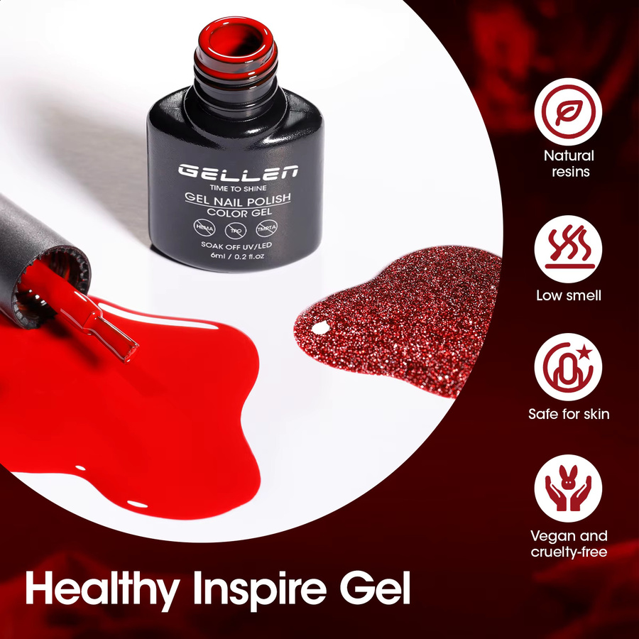 GELLEN Gel-Nagellack, rot, glitzernd, 6 ml - Bild 2