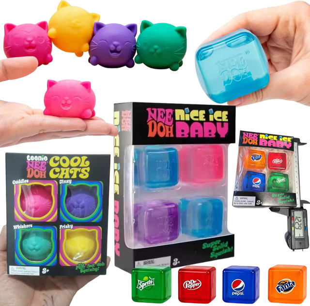 Schylling Nee Doh Nice Cube Soda Color und Mini Cat, 4er-Set, Squishy Fidget-Spielzeug - Bild 1