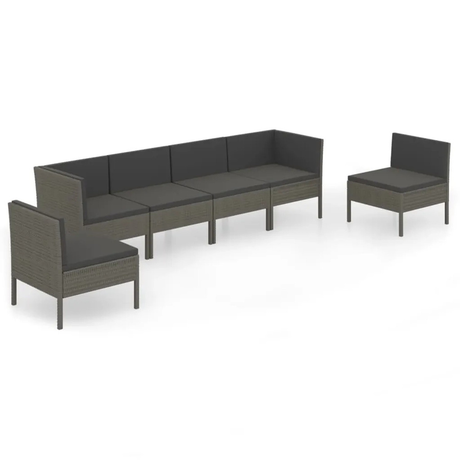vidaXL 6-tlg Garten-Lounge-Set in L-Form aus Poly Rattan und Metall in Anthrazit mit Auflagen und Kissen - Bild 2