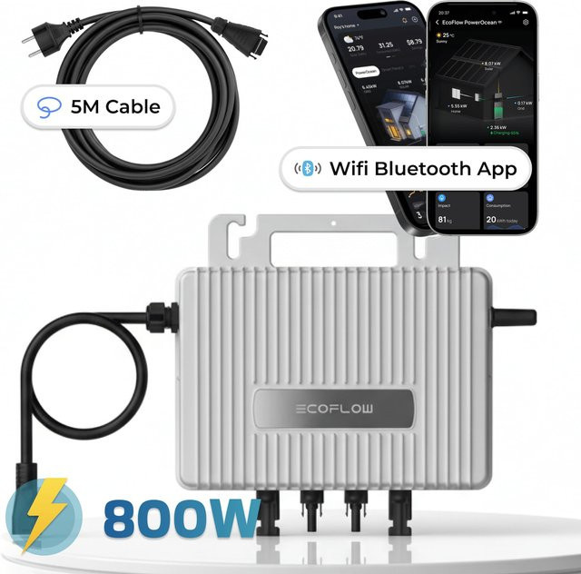EcoFlow Mikro-Wechselrichter 800 W EFStreamMI800W für Balkonkraftwerk, IP67 wetterfest, 2 MPPT, Bluetooth & WIFI, Farbe: Silber - Bild 1