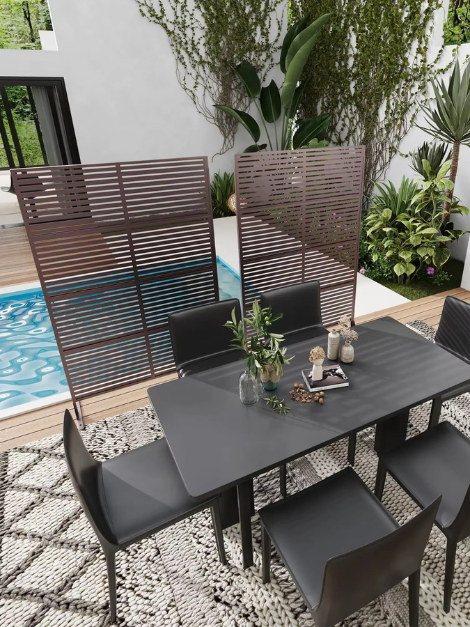 HiMISS Dekorativer Metall-Gartenzaun als Sichtschutz mit Streifendesign, rostfreier Edelstahl, B/H: 182,88 x 119,38 cm - Bild 3