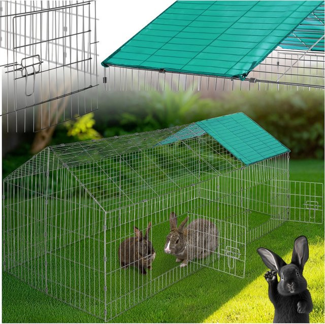 tectake Freilaufgehege für Kaninchen aus 12 Gitterelementen mit Sonnenschutz in Grün, B/T/H: 180 x 75 x 75 cm - Bild 1