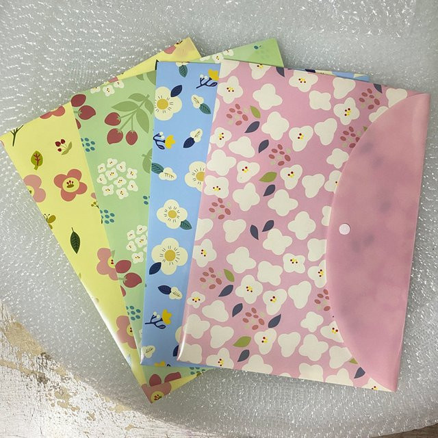 10 Stück A4 Dokumententaschen aus transparentem PVC mit Blumenmuster in Pink, Schnappmappen für Büro und Schule - Bild 1