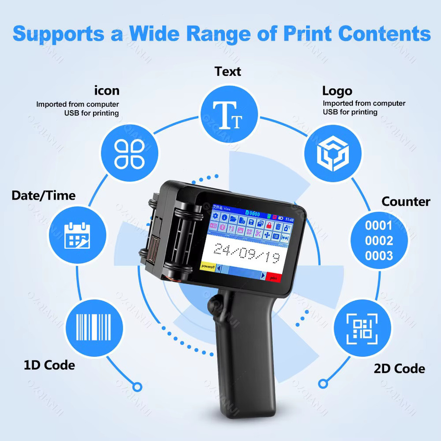 Tragbare Handheld-Tintenstrahldruckerpistole mit 4,3-Zoll-Touchscreen und HD-LED für QR-Codes und Barcodes, Schwarz, 12,7 mm Druckbreite - Bild 3