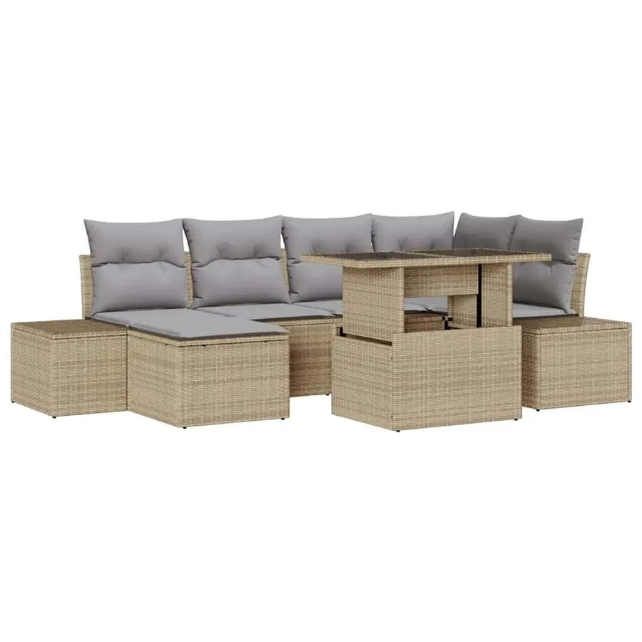 vidaXL Garten-Sofa-Set aus Poly Rattan in Beige mit 7 Teilen, U-Form mit Stauraum und Polstern - Bild 2