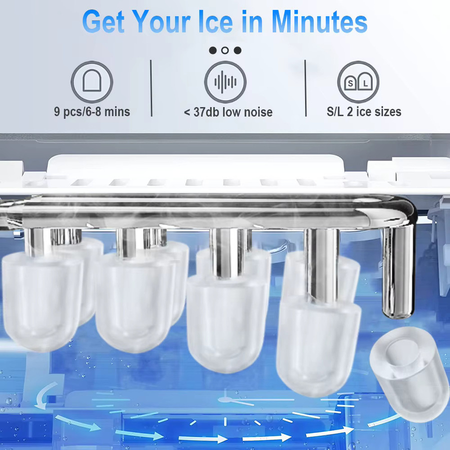 BALASHOV Tragbare Automatische Mini-Eiswürfelmaschine in Schwarz, Elektrische Eismaschine für Zuhause, Küche und Büro mit schneller 6-Minuten-Eiswürfelbereitung - Bild 4