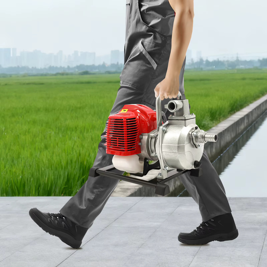 Bymaocar Benzin-Wasserpumpe als selbstansaugende Schmutzwasserpumpe für die Gartenbewässerung und den Teich in Schwarz-Rot - Bild 2